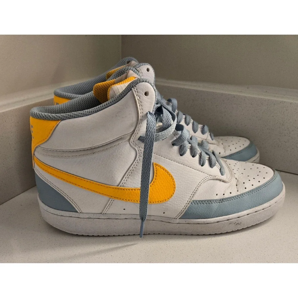 Nike Court Vision High Top Sneakers White Yellow Blue Size 10 Mens‎ Shoes